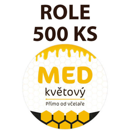 Etiketa na víčko - 1 bílá - Med květový ROLE 500 ks
