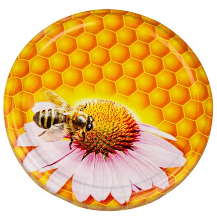 Víčko na sklenici na med se závitem včelka