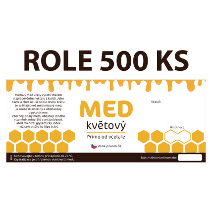 Etiketa na sklenici - 1 bílá - Med květový ROLE 500 KS