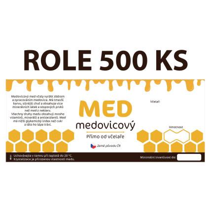 Etiketa na sklenici - 1 bílá - Med medovicový ROLE 500 KS