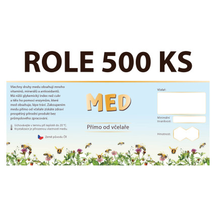 Etiketa na sklenici - 4 modrá - Med ROLE 500 KS