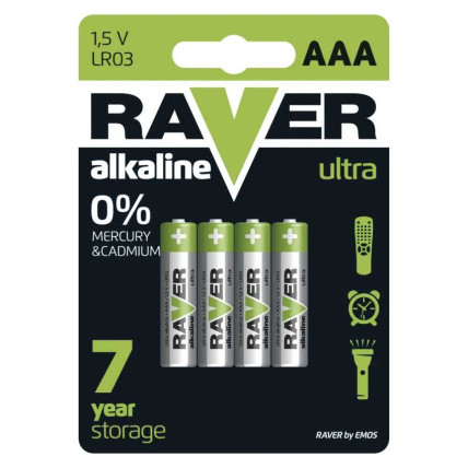 Raver alkalická baterie AAA 4 ks