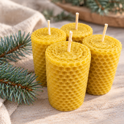 Svíčky z včelího vosku na adventní věnec přírodní 7x4 cm