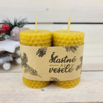 Sada svíček z včelího vosku Šťastné a veselé 7x4 cm