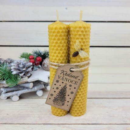 Vánoční sada svíček z včelího vosku přírodní 14x2,8 cm