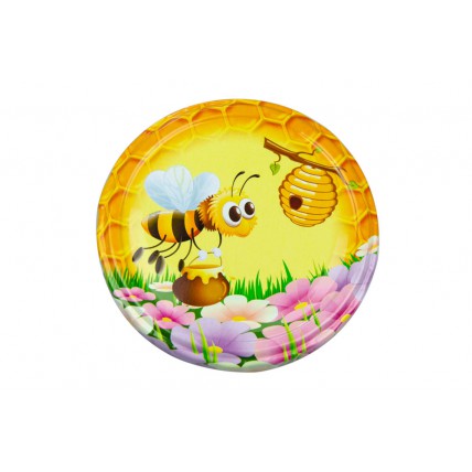 Víčko na sklenici na med se závitem - včelka s úlem