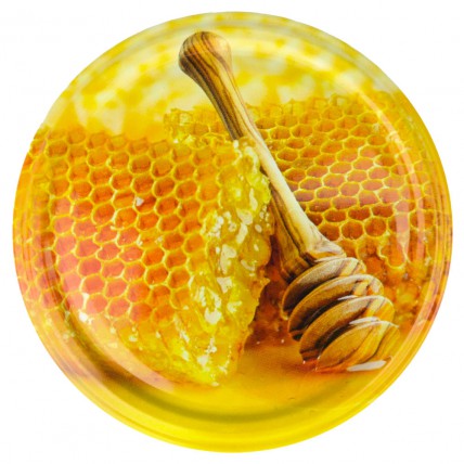 Víčko na sklenici na med se závitem - dvě plástve s medovkou