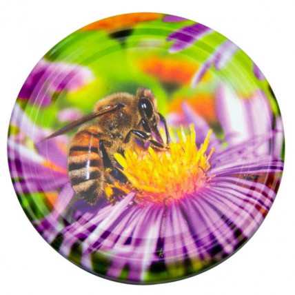 Víčko na sklenici na med se závitem fialový květ